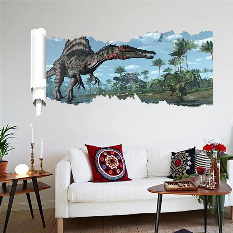 Vivid 3d Spinosaurus Dinosaur Wall Stickers For Shop Office Home Decoration Diy Kids Bedroom Mural Art Pvc Decals Animal Posters