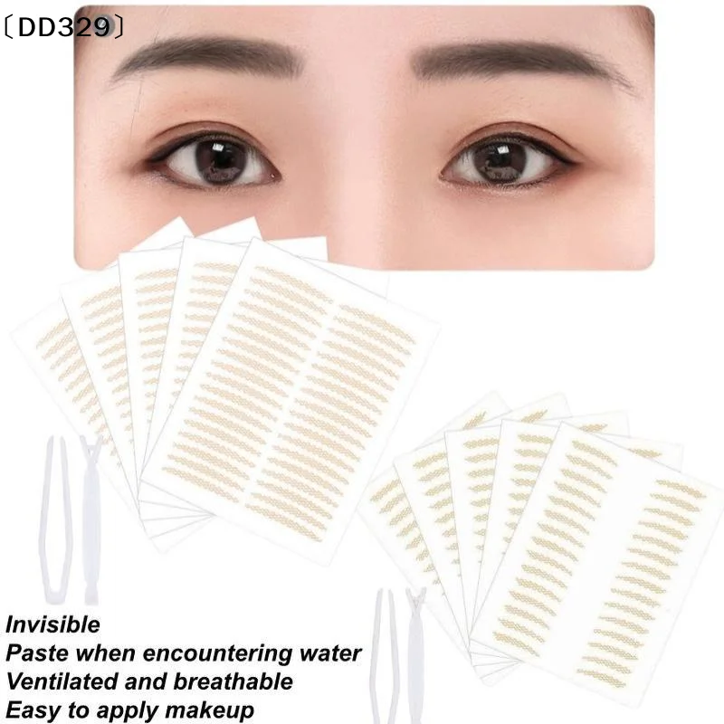 10 Sheets Eyelid Stickers Clear Ultra-Thin Eye Lid Strips With Tweezers Long-Lasting Lace Eyelid Stickers 〔DD329〕