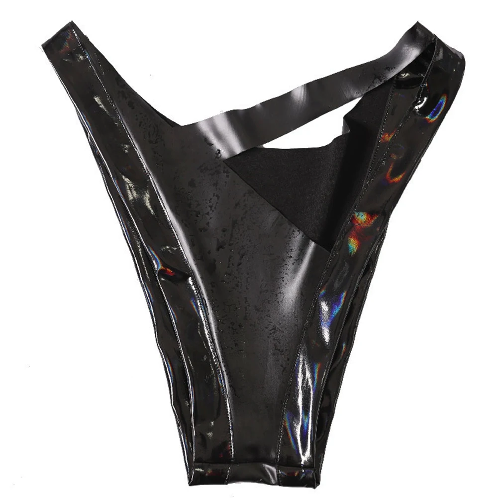 Men Latex Amino Dazzling Edge Breifs Men's Lingerie Underwear Hollow T-Back Tight Butt Shaping Panties Slight Strech Calcinha