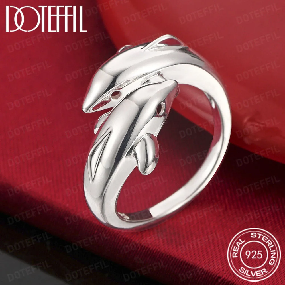 925 Sterling Silver Double Dolphin Charm Woman Ring High Quality Brand Fashion Jewelry