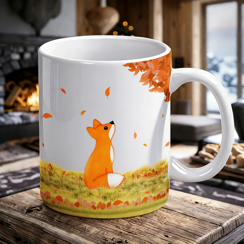 Kawaii Rabbit with Rainbow and Hearts Wall Art ceramic cup,suitable as a gift.