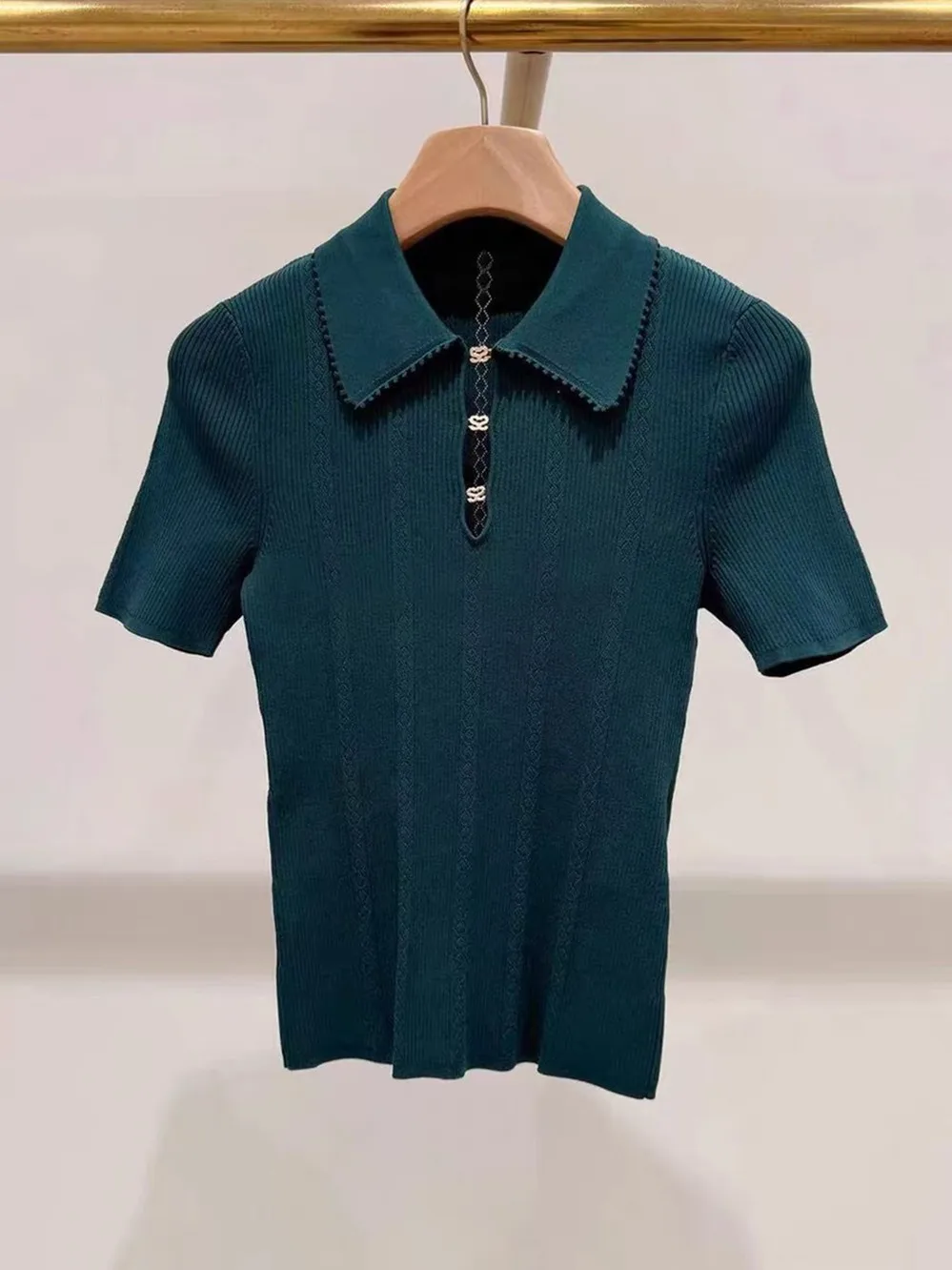 Ele European Sle ort Sve Turtlene Slim Fiteeni-Khaki レースアップ メタル チェーン デザイン ニット トップス 女性用