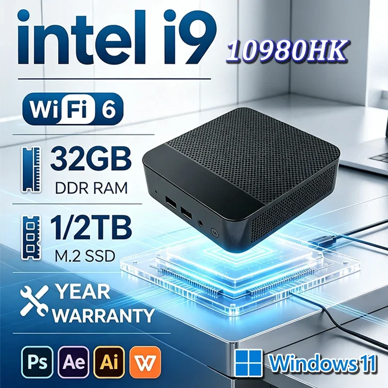 Mini PC Core i9 10980HK Windows 11 Computer 16GB 32GB RAM 1TB 2TB SSD 4K HD Gaming Mini Computer Desktop PC Gamer