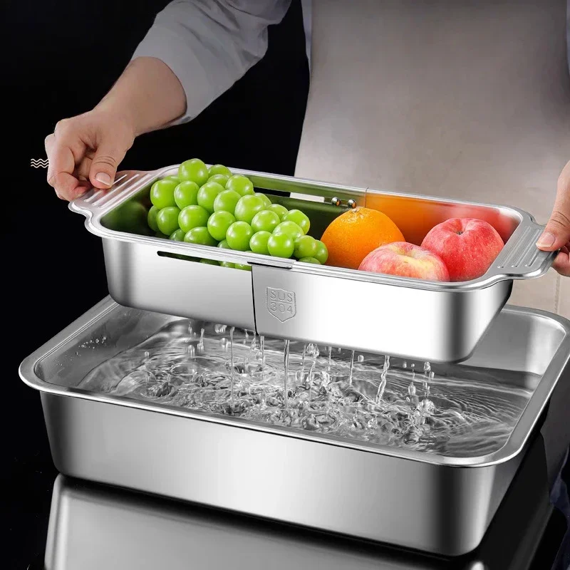 304 Stainless Steel Telescopic Sink Filter Basket Adjustable Length Used for Cleaning Fruits Vegetable Draining Spaghetti Dishes