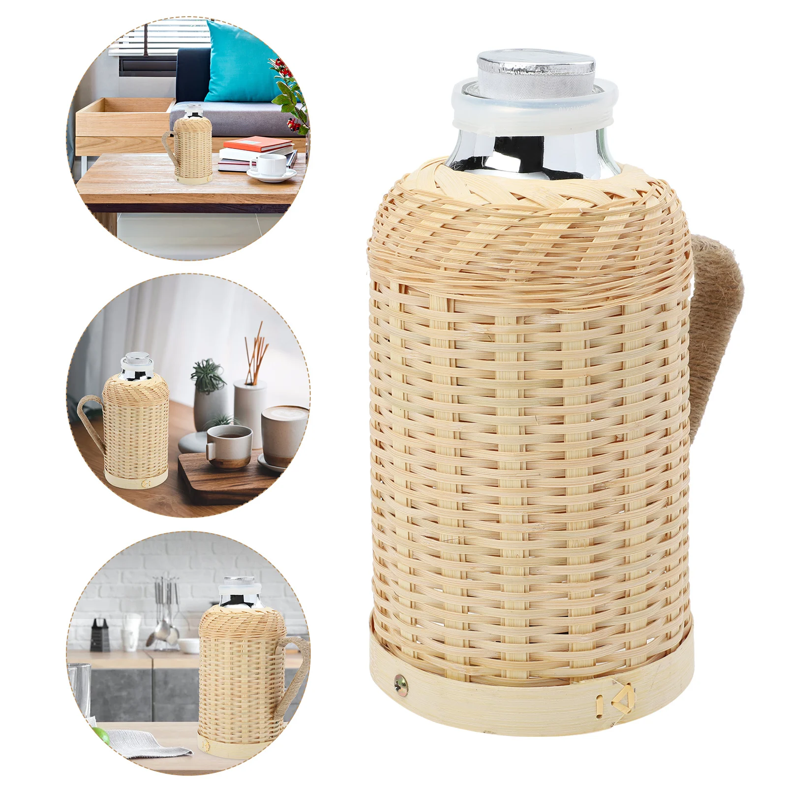 

Insulated Thermal Water Bottle with Bamboo Cover Reusable Heat Preserving Kettle Simple Elegant Design for Indoor Outdoor Warm