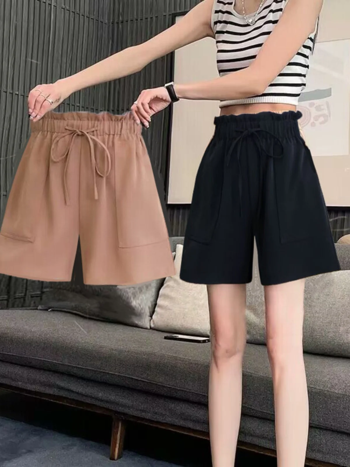 Faionable ارتفاع الخصر الرياضة عارضة المرأة orts الصيف واسعة الساق فضفاضة زائد حجم السراويل الساخنة تنوعا التخسيس ألياف البوليستر