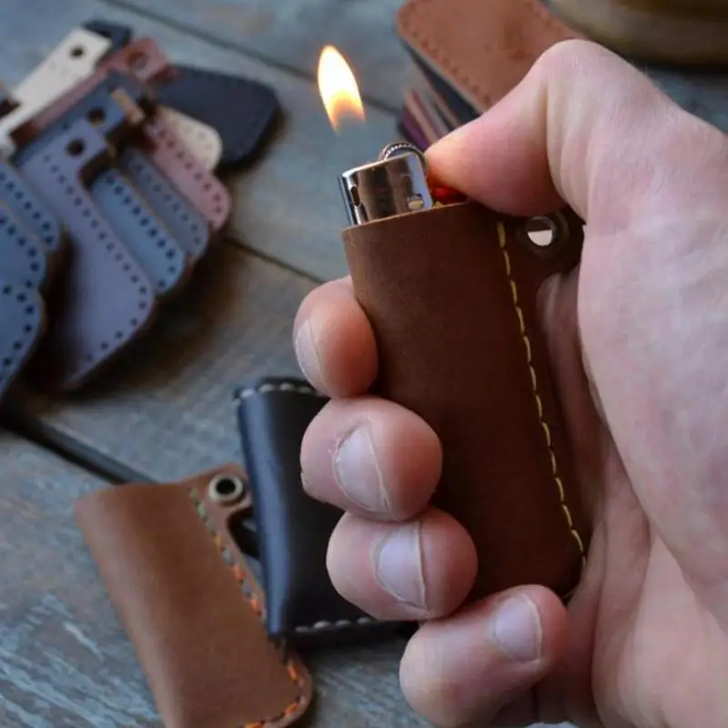 Feuerzeuge aus echtem Rindsleder, Halter für Cricket-Feuerzeuge, Hülsenabdeckung, Ledertasche mit Metallfesseln