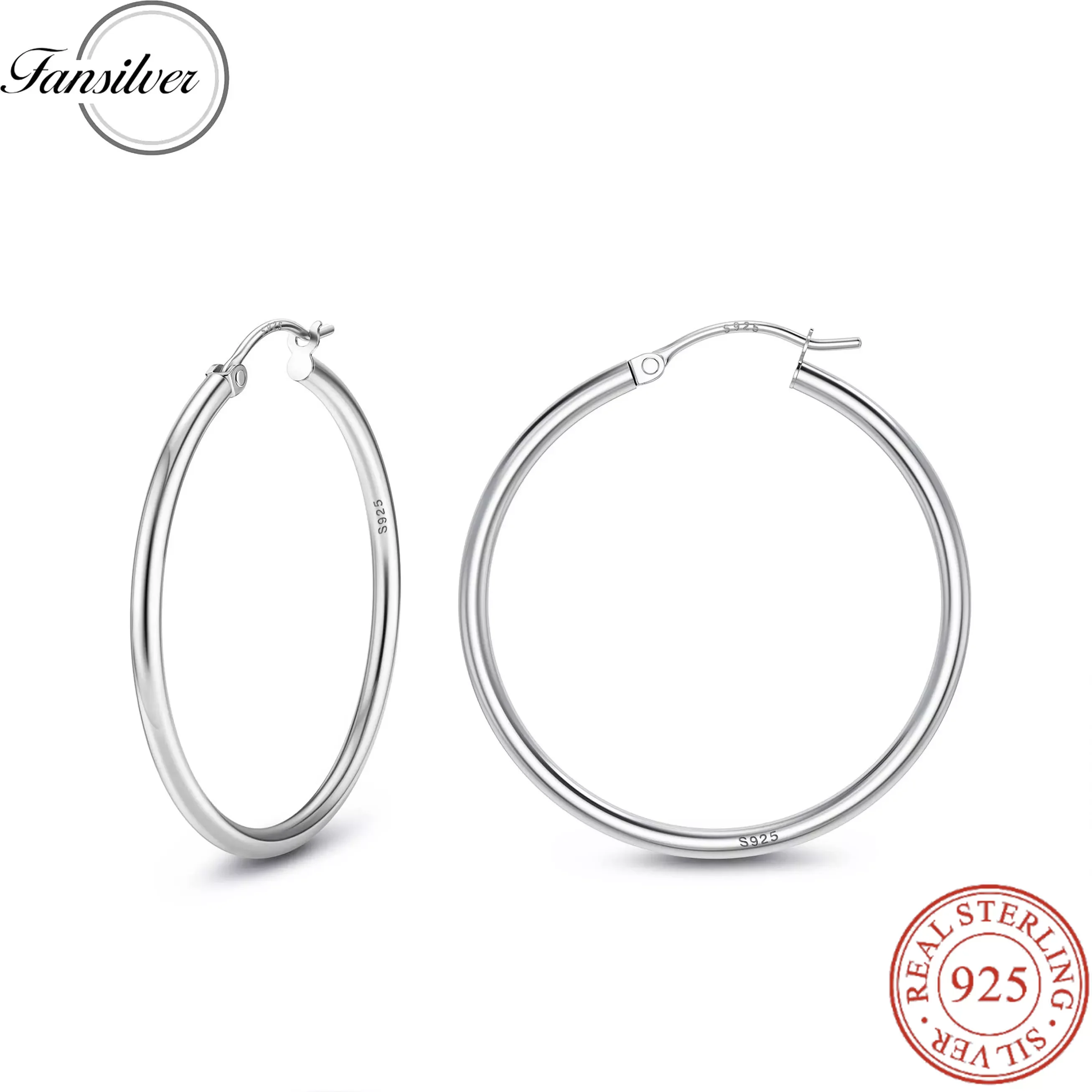 Fansilver 2mm Thin Sterling Silver Hoop Earrings 18K White Gold Plated Huggie Small Medium Large Hoop Earrings for Women Girls