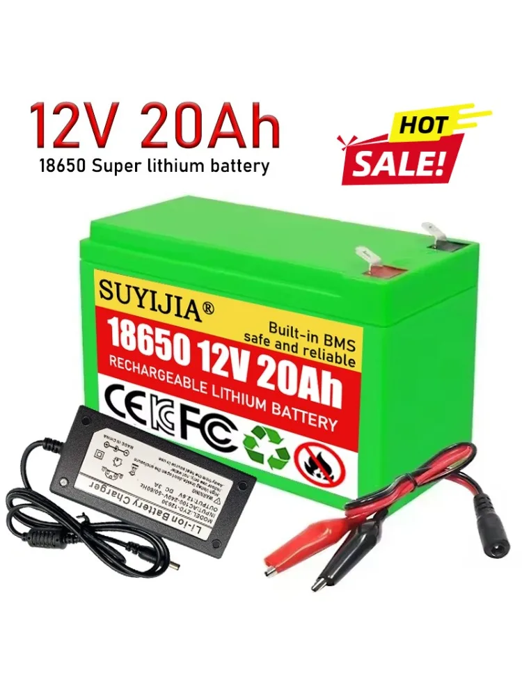 Batterie au Lithium 12V 12ah 20ah 18650, batterie de stockage solaire rechargeable, éclairage électrique avec chargeur 12V 3a