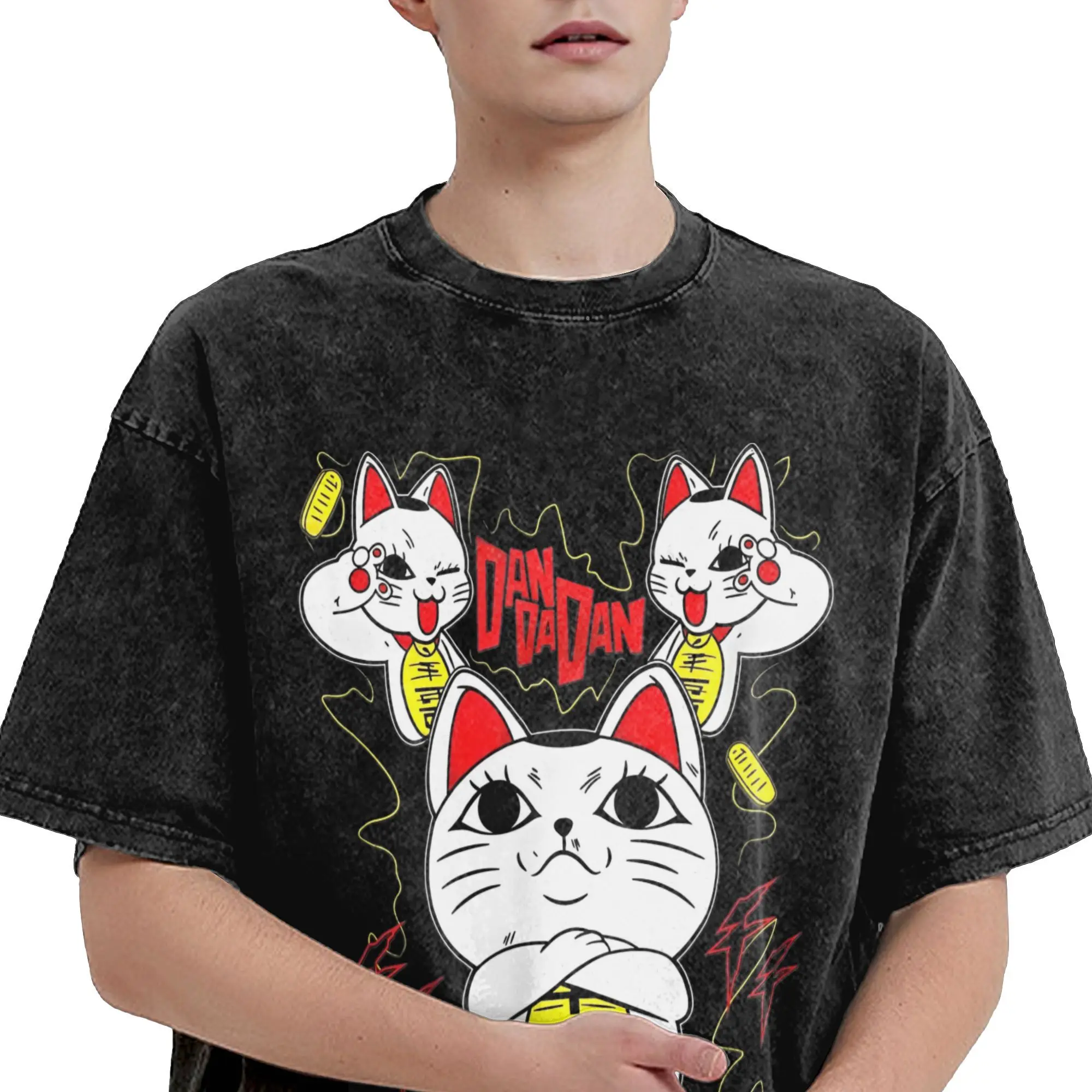 Dandadan Cat Anime Manga Turbo Granny Washed T Shirt Streetwear T-Shirt  Tees Tops for Men Women Cotton Harajuku Summer