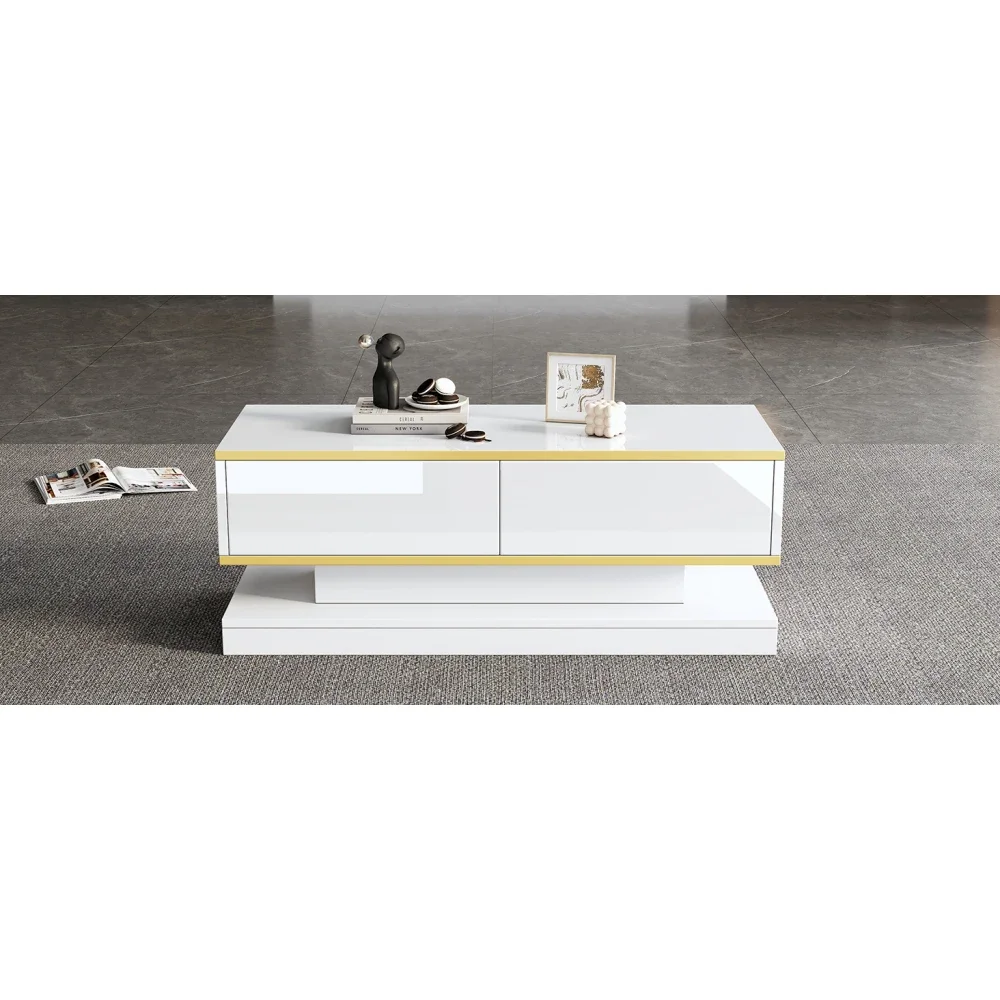 Moderner TV-Ständer mit 3 Schubladen, warmweißes Lowboard, goldener Rand, Wohnzimmer-Aufbewahrungsschrank – Detail 35