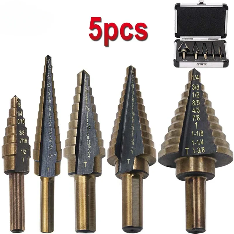 

5pcs/Set HSS COBALT MULTIPLE HOLE 50 Sizes STEP DRILL BIT SET With Aluminum Case Arrival