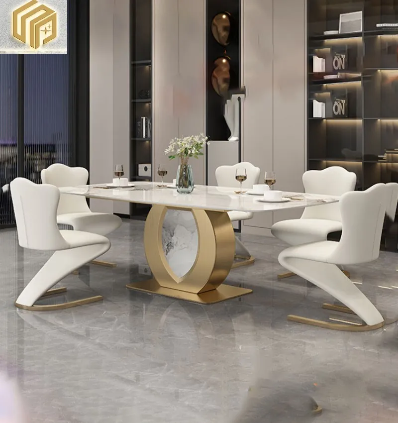 

Hotel Bright Rock Table Household Restaurant Table Designer High end Rectangular Table Chair Combination