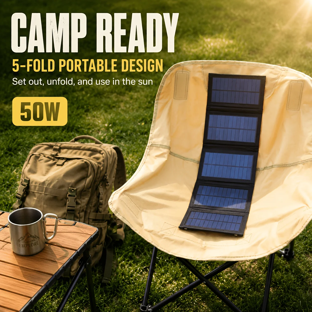 50W Foldable Solar Charger, 50% off Portable Solar Panel with USB Port, Outdoor Camping and Hiking