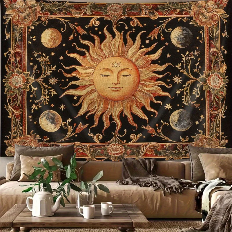 VIKAMA Vintage Classical Tarot Sun Print Tapestry, For Parties, Living Rooms, Bedrooms, And Study Room Wall Hanging Home Decor