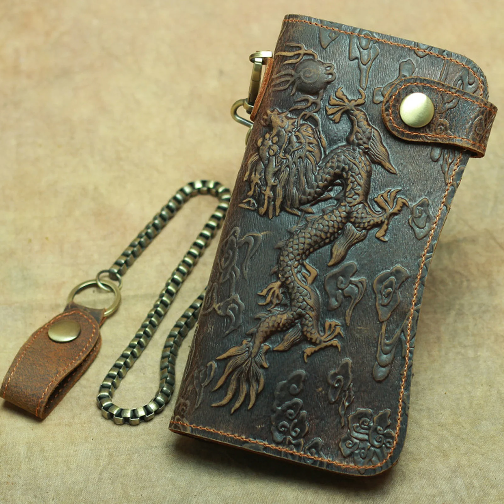 Bifold Purse Wallets for Men Dragon Printed Wallet with Key Ring Gifts for Birthdays Anniversaries