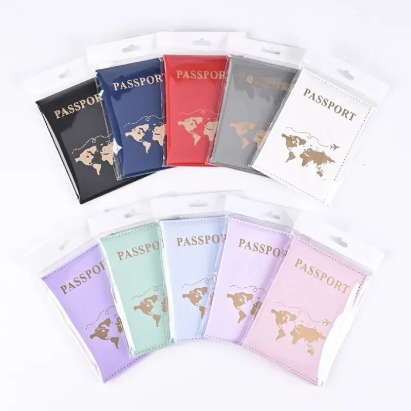 2024 Travel Passport Cover Protective Women Men Passport Holder Clip Bag Pu Cute Letters Passport Case Ticket Holder Accessories