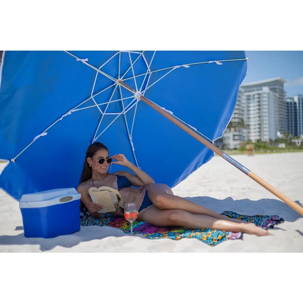 AMMSUN-Heavy Duty High Wind Beach Umbrella, Pátio guarda-chuva com ventilação, Ash Wood Pole, Classe Comercial, 7.5ft