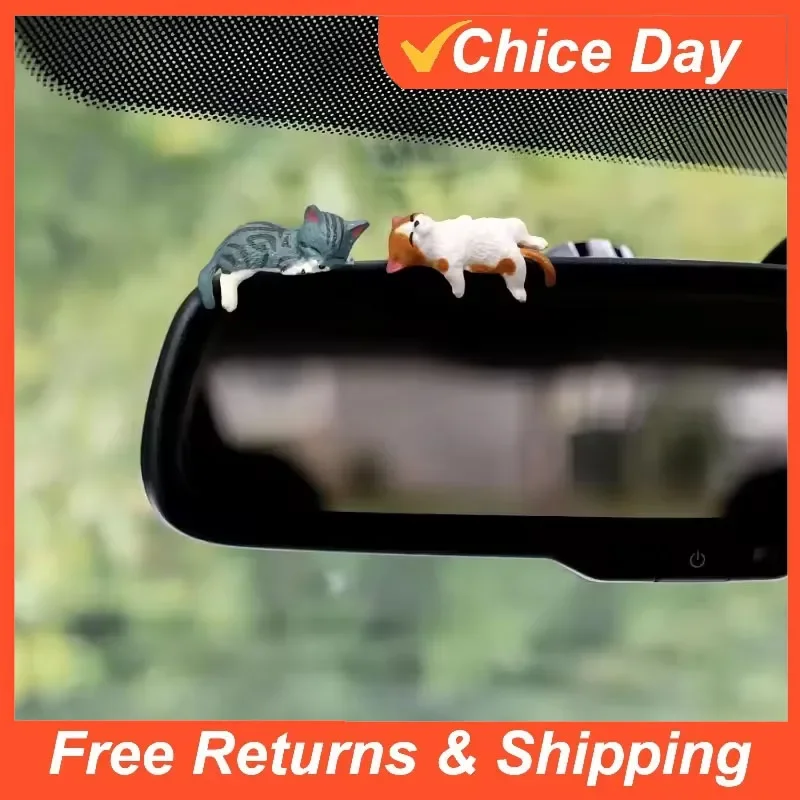 Mini Enfeites de Gato em Carro de Desenho Animado, Decoração para Borda de Tela de Carro, Modelo de Micro Paisagem de Gato, Acessórios Criativos para Carro, Presentes Amagi