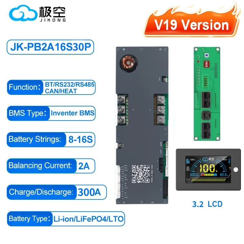 JK BMS V19 Bms 16s 51.2v Lifepo4 100A 200A 300A JK Home Energieopslag BMS Actieve balans 1-2A LiFePo4 Batterij V19 Versie