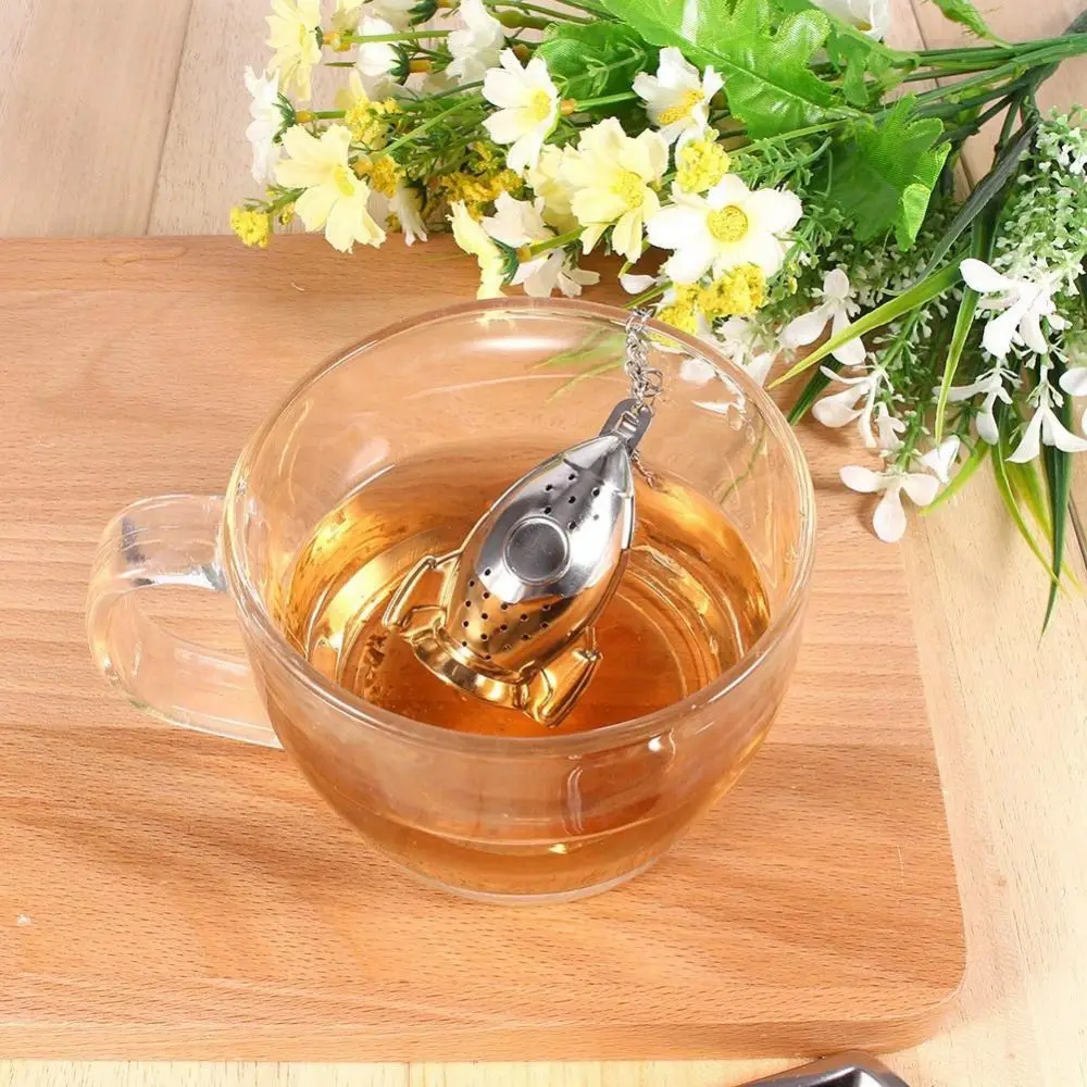 Stainless Steel Rocket Tea Infuser Fine Mesh With Chain Tea Strainer Filter Reusable Diffuser Function Loose Leaf Tea Infuser