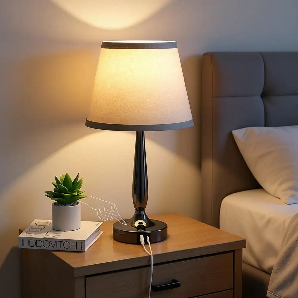 

Сенсорная настольная лампа для спальни, маленькая прикроватная лампа с USB-C портом для зарядки, 3-режимная регулируемая по яркости сенсорная лампа для прикроватной тумбочки для гостиной