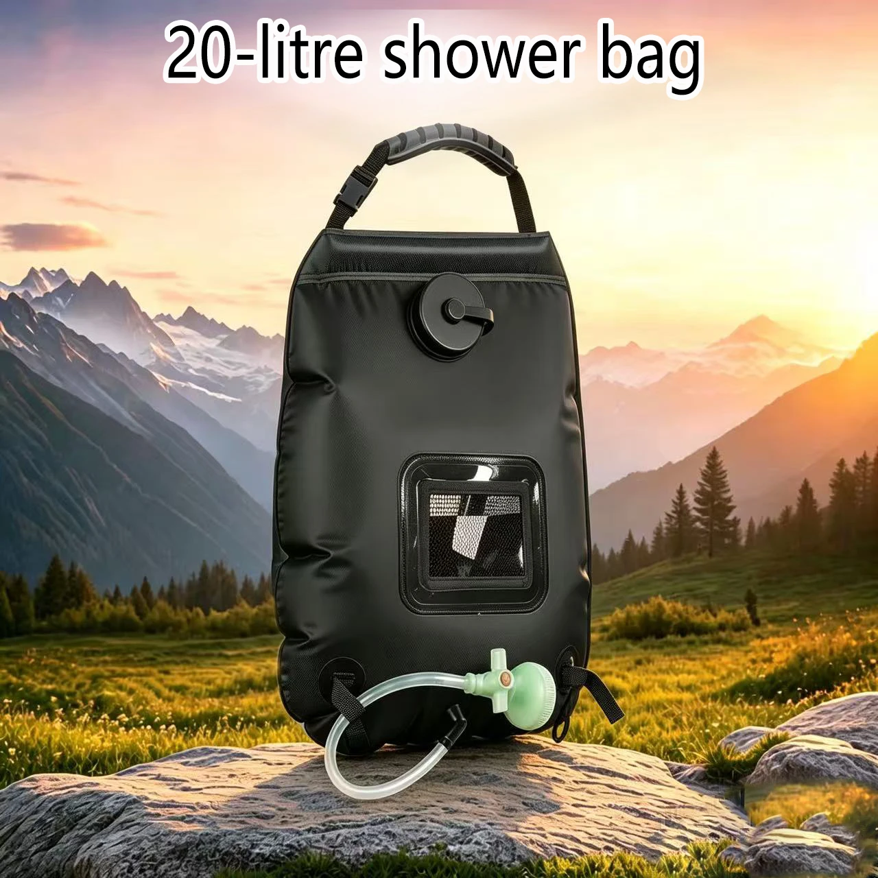 20-litre shower bag. A solar-heated shower bag designed specifically for camping, providing hot water at 45 °C, making it ideal