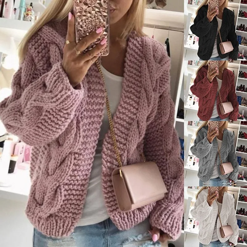 Autumn and Winter New Sweater Women\'s Fried Dough Twists Warm Knitted Cardigan Top Women