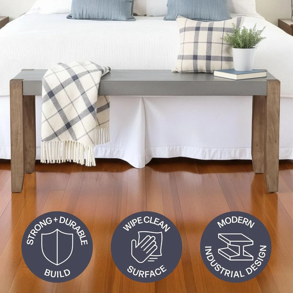 مقعد مدخل صناعي ريفي مقاس 40 بوصة مع مقعد خرساني صناعي - مقعد خشبي متعدد الاستخدامات لغرفة المعيشة وغرفة النوم وتناول الطعام