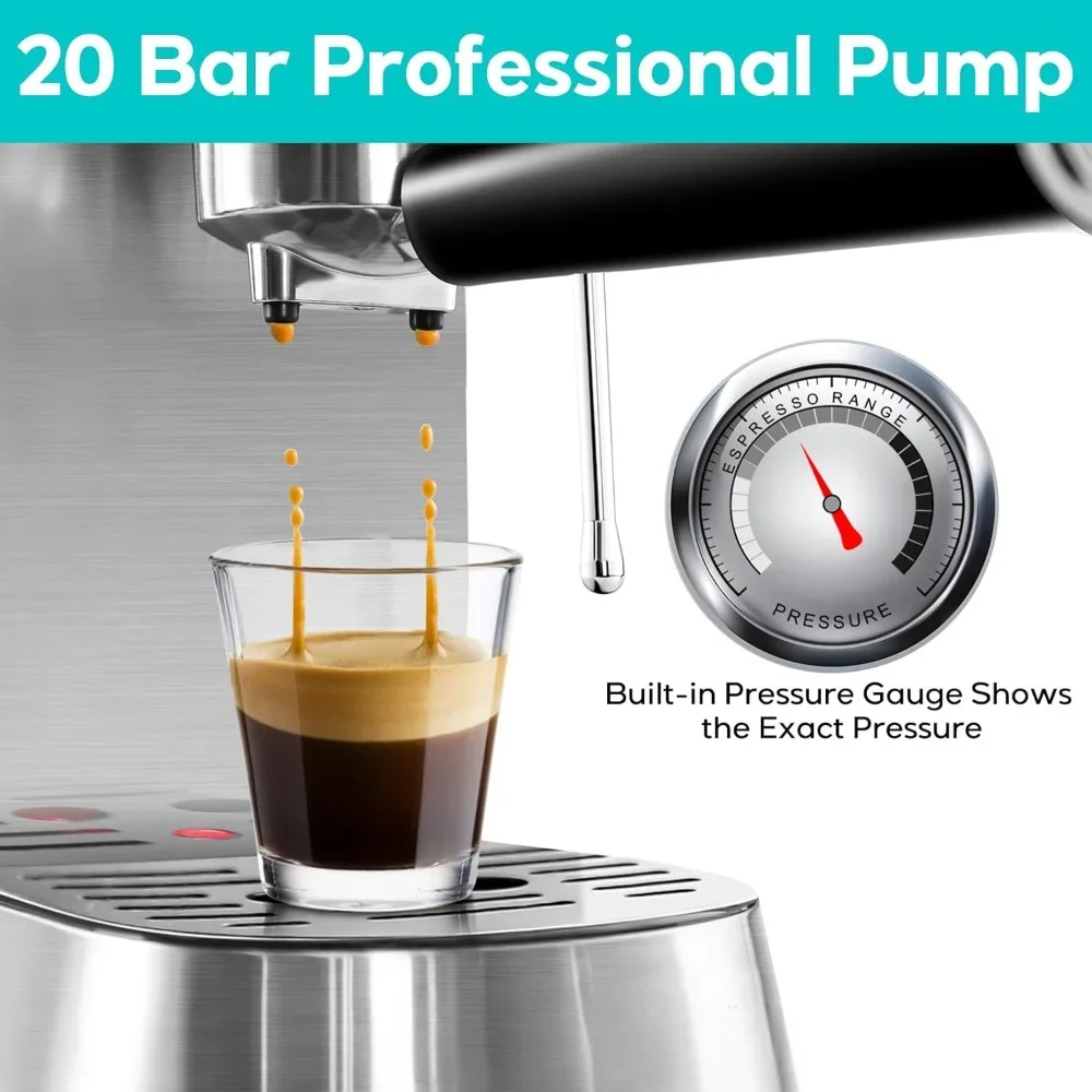 Coffee Machine 20 Bar, Professional Espresso Maker with Milk Frother Steam Wand, Compact Espresso Machine