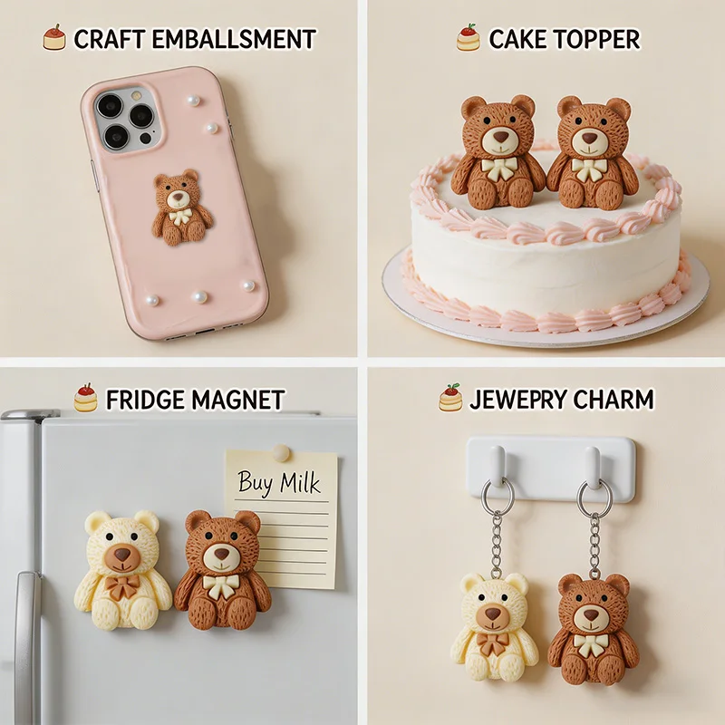10/30/50 Stück Harz-Teddybär-Cabochons, flache Rückseite, DIY Scrapbooking, Bastelbedarf, Handy-Deko, Zubehör, Geburtstag, Party, Weihnachten, DIY-Geschenk – Detail 7