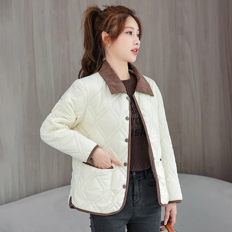 

Осенне-зимние женские пуховые хлопковые парки с лацканами, универсальное модное короткое пальто, женская однотонная тонкая куртка для отдыха