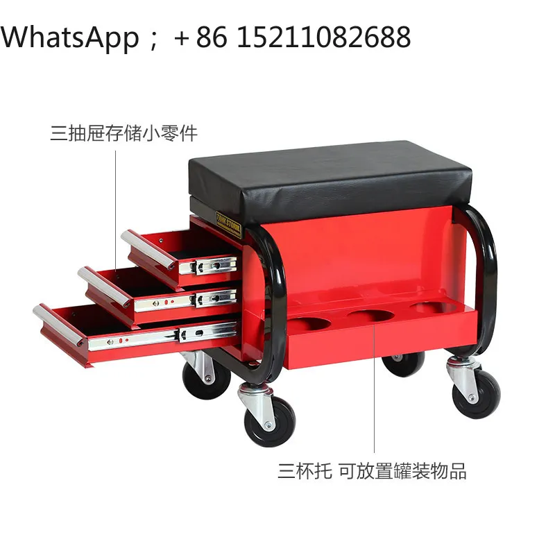 LLY for Auto Repair Stool with 3 Drawers Repair Stool Movable Repair Chair Work Stool with Wheels