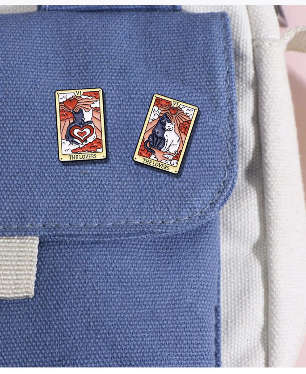 2-piece Valentine's Day Black and White Cat Tarot Romantic Couple Outfit with Hat, Backpack, Brooch, Badge, and Accessories Gift