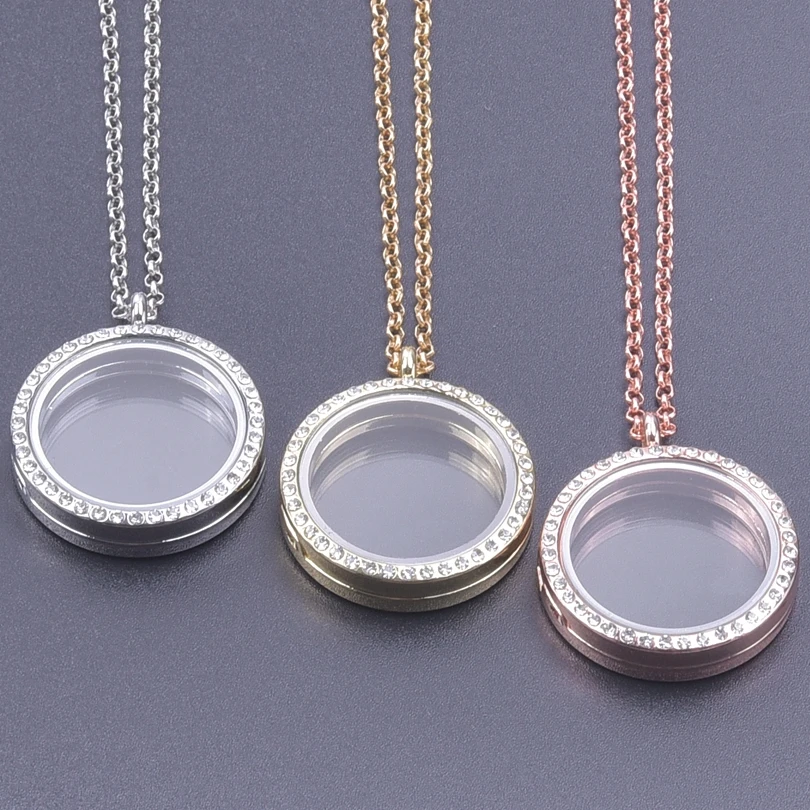 1Pc Mix Colors Metal Round Glass Memory Photo Locket Pendant Necklaces For Ashes Living Urn Relicario Women Collares Jewelry