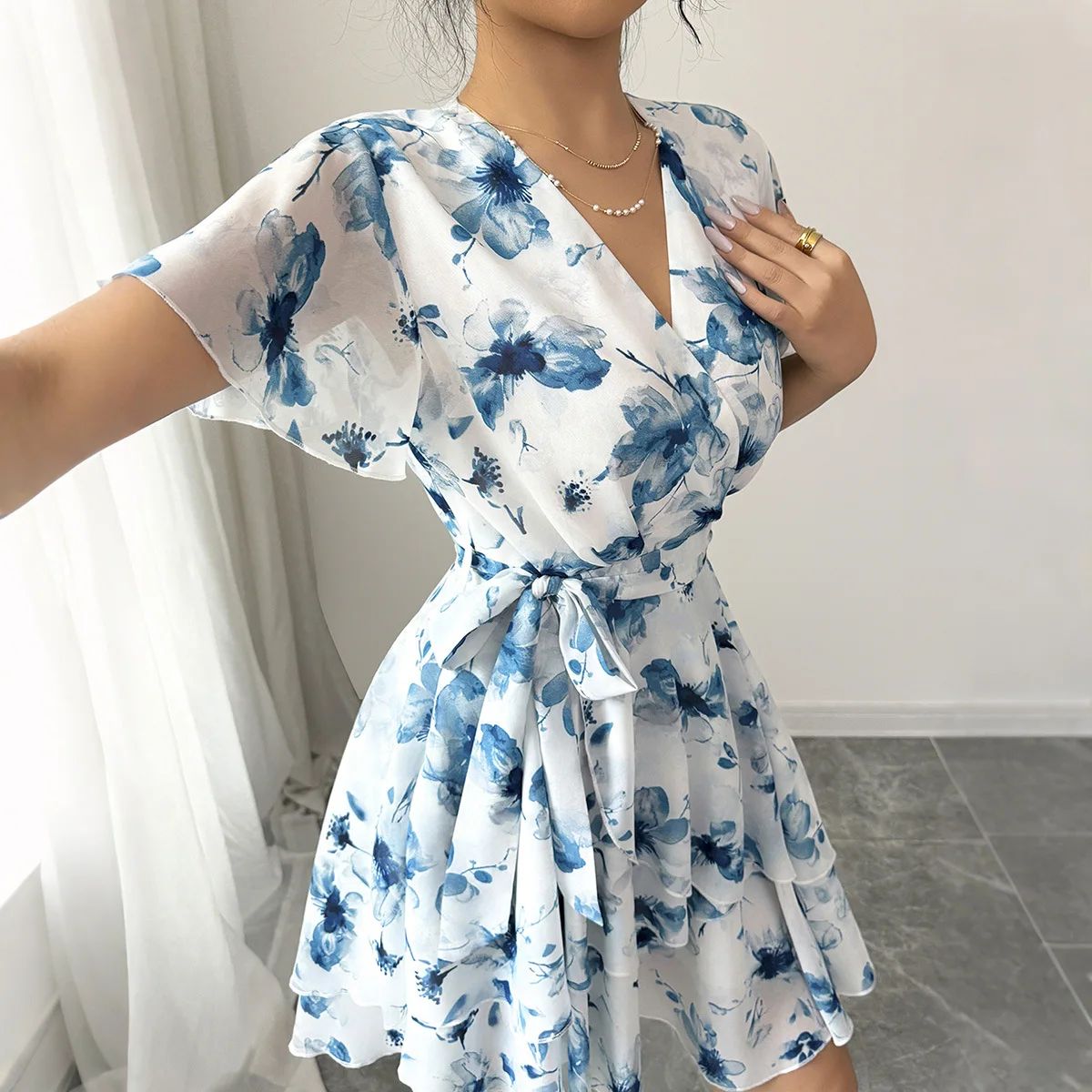 Casual zomer Vaion bloemenprint ort Sve cake rok Dr hoge taille polyester stof A-lijn rok uit één stuk dames...