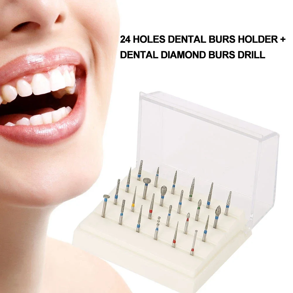 24 Holes Dental Burs Holder + Dental Disinfect Aluminium Instrument Diamond Burs Drill High Speed Block Box Teeth Whitening Tool