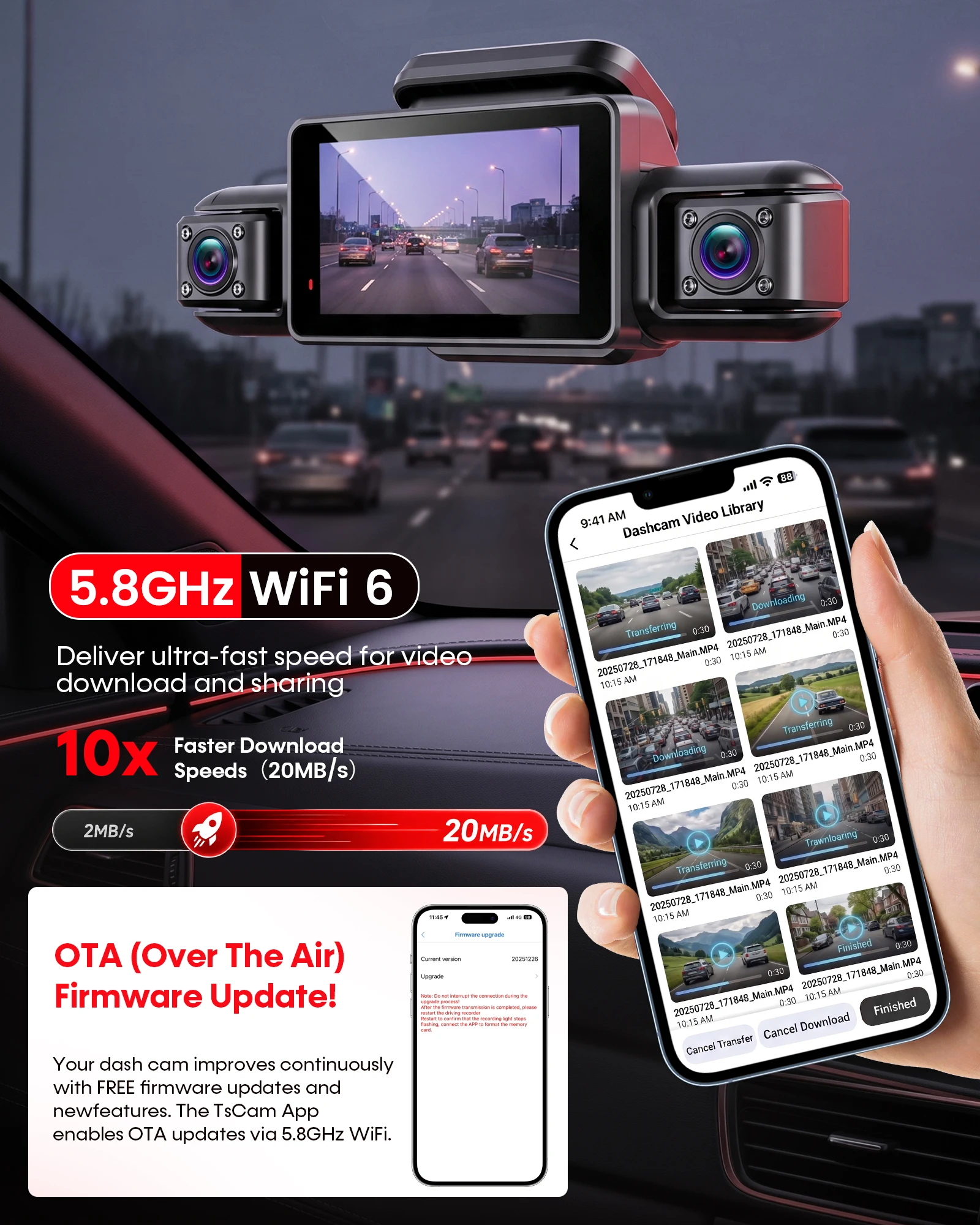 HUPEJOS V9 4CH 360° ° 4K Dashcam, KI-DMS-Monitor, WLAN & GPS, Nachtsicht, Touchscreen & Sprachsteuerung, 24/7 Parkmodus – Detail 6
