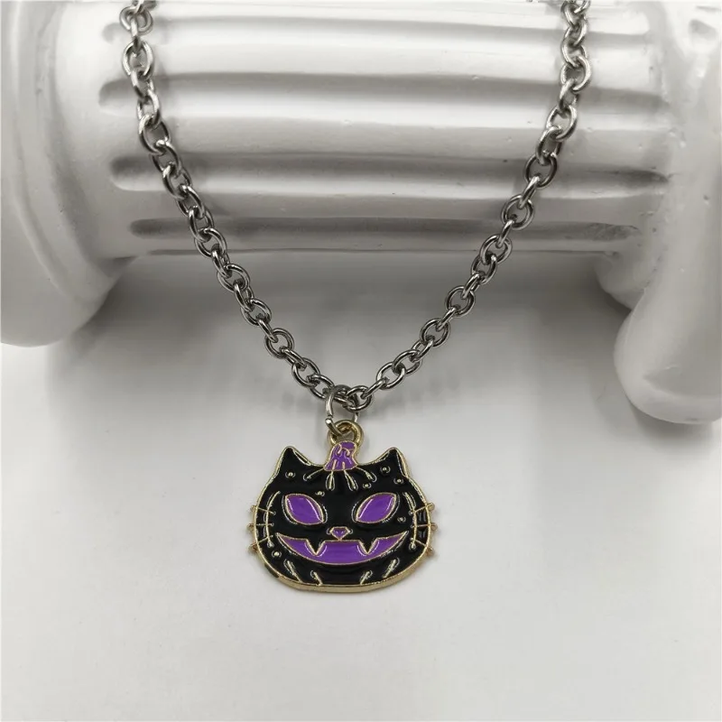 POPACC Couple Necklace Creative Jewelry Funny Face Cat Pendant Necklace for Women European and American Halloween Pendant