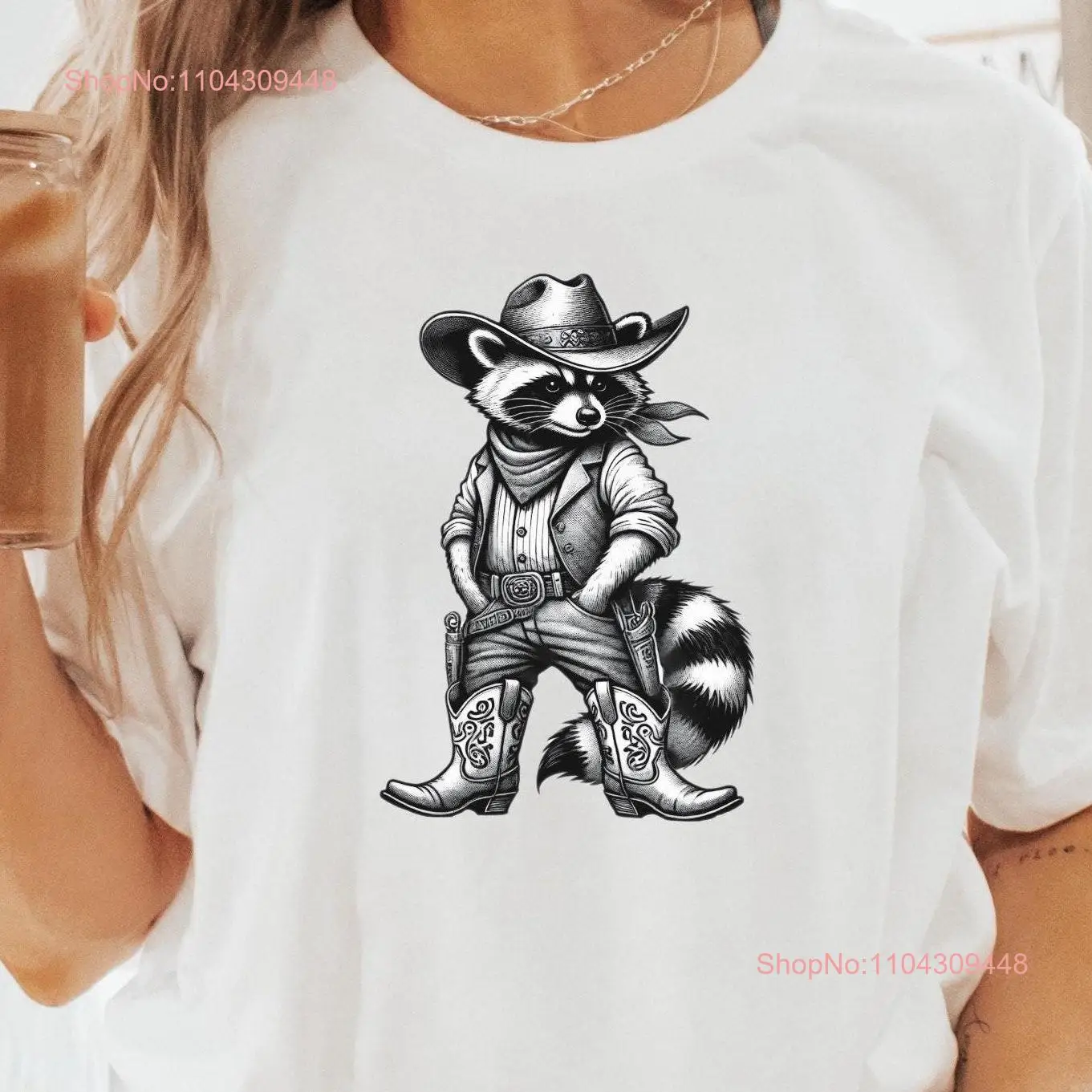 Cowboy Raccoon T Shirt Western Wildlife Wild West Top Lover for Ranchers long or short sleeves