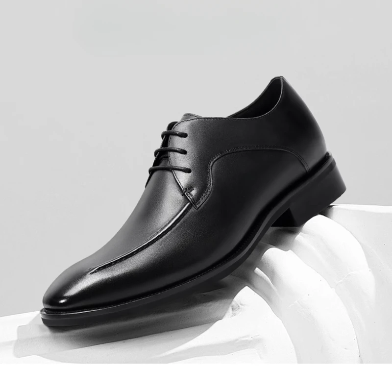 French Design Derby Shoes for Men Height Increased 7cm Men's Dress Shoes Genuine Leather Business Invisible Inner Elevated Shoes