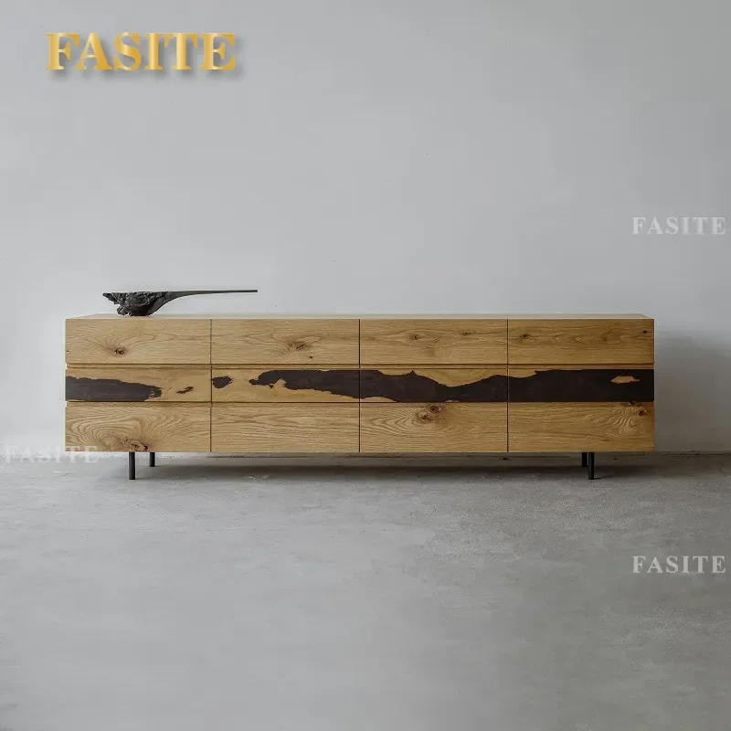 Nordic Wabi Sabi Solid Wood TV Cabinet Irregular Long Media Console Modern Simple Multi Drawer Storage Unit for Living Room