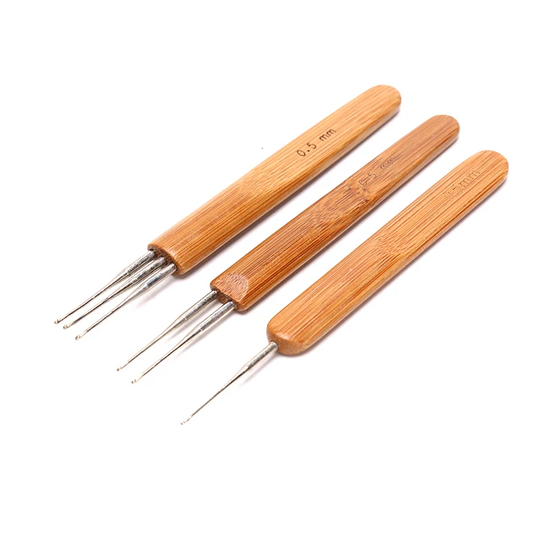 Crochet Hook Dreads Loc Crochet Needle Wooden Handle 0.5Mm 0.75Mm For Dreadlocks Braids Hair Making Needle Tools For Dreads