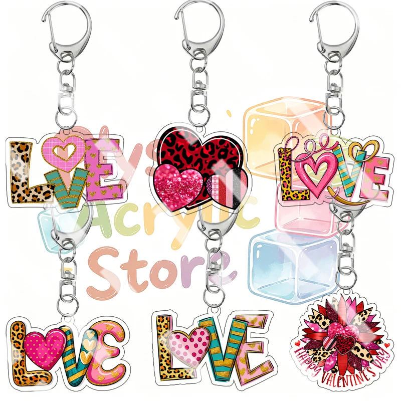 Creative Y2K Leopard Print LOVE Valentine Acrylic Keychain Couple Backpack Diy  Pendant  Bag Accessory Decoration Birthday Gifts
