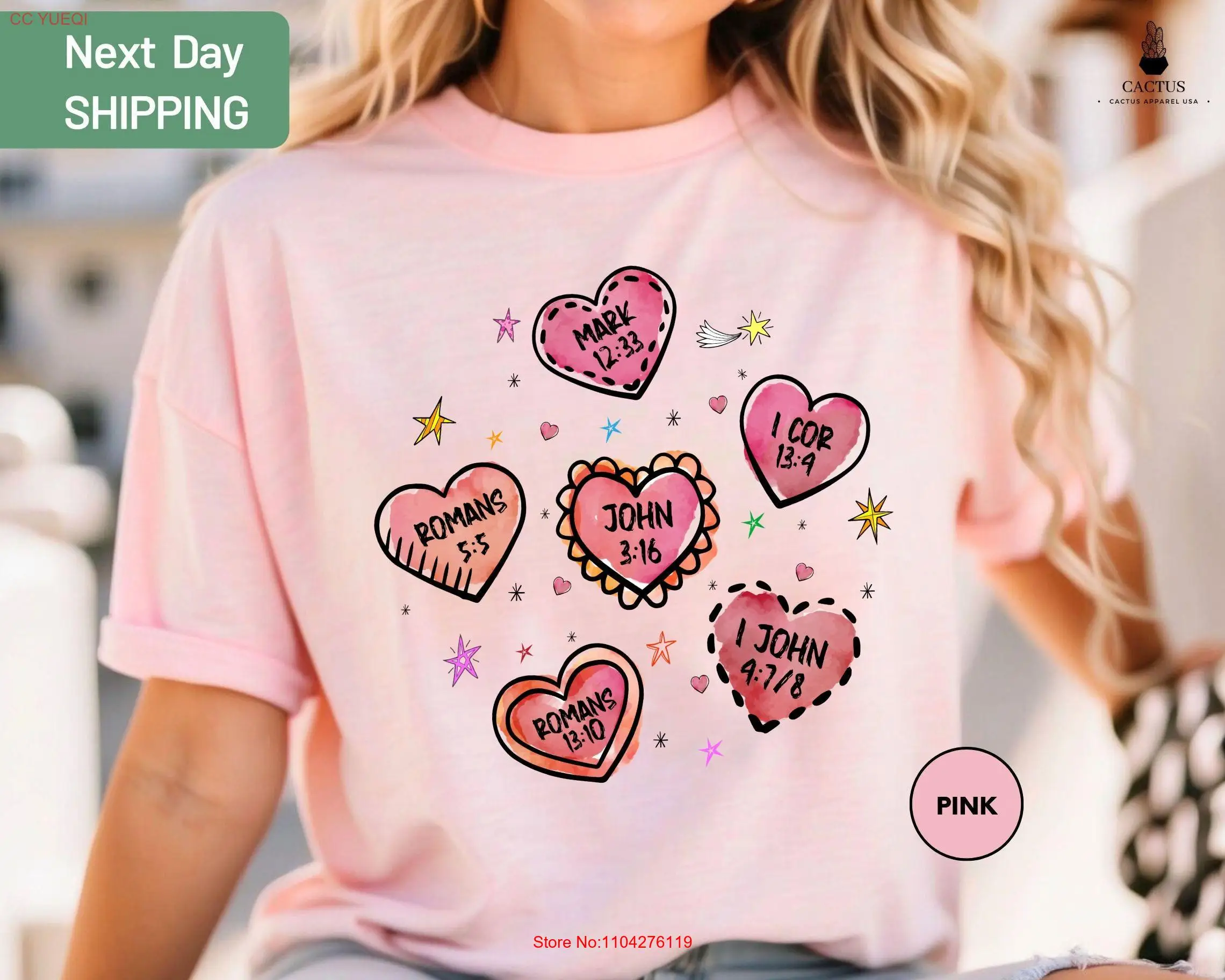 Christian Valentine T Shirt Conversation Hearts Bible Verse Valentine's Love Jesus long or short sleeves