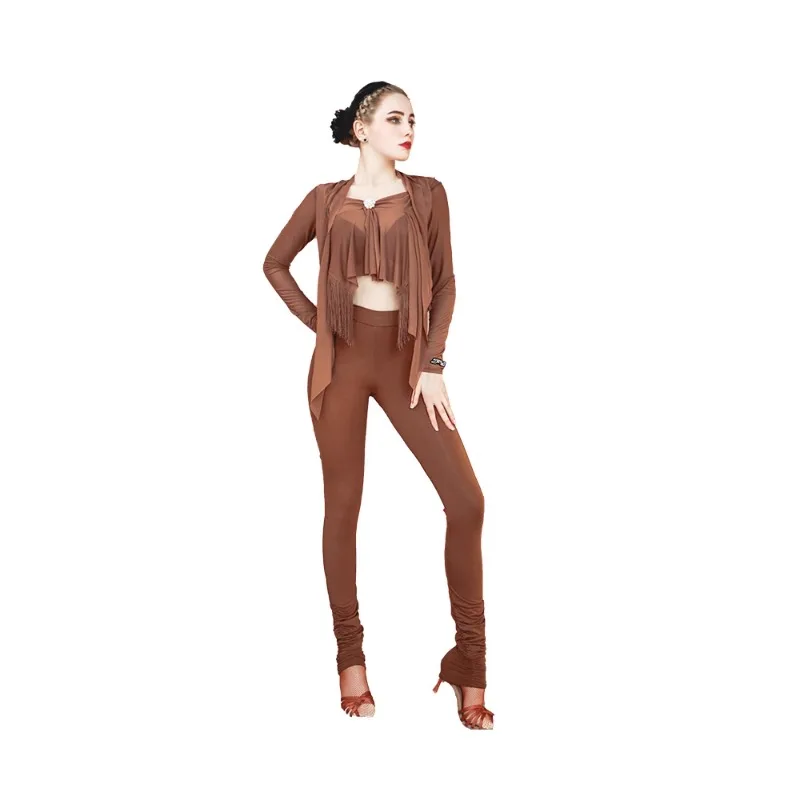 New Latin Dance Outfit With Two Tops For Training Elastic Slim Fit Pants Set ADL143