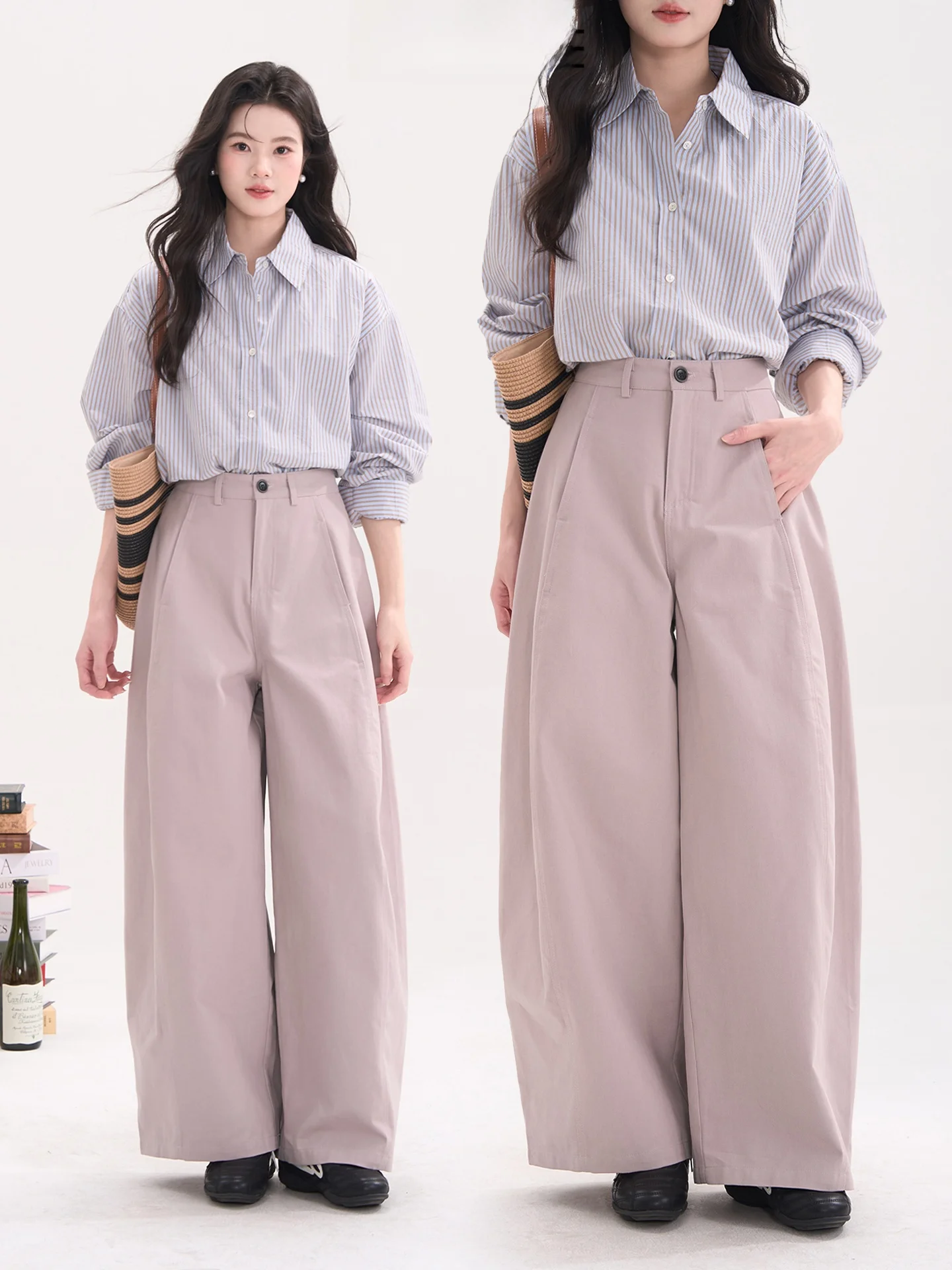 

Женские универсальные брюки-баллоны с высокой талией, прямые, повседневные, для работы, весенние, из смесового хлопка