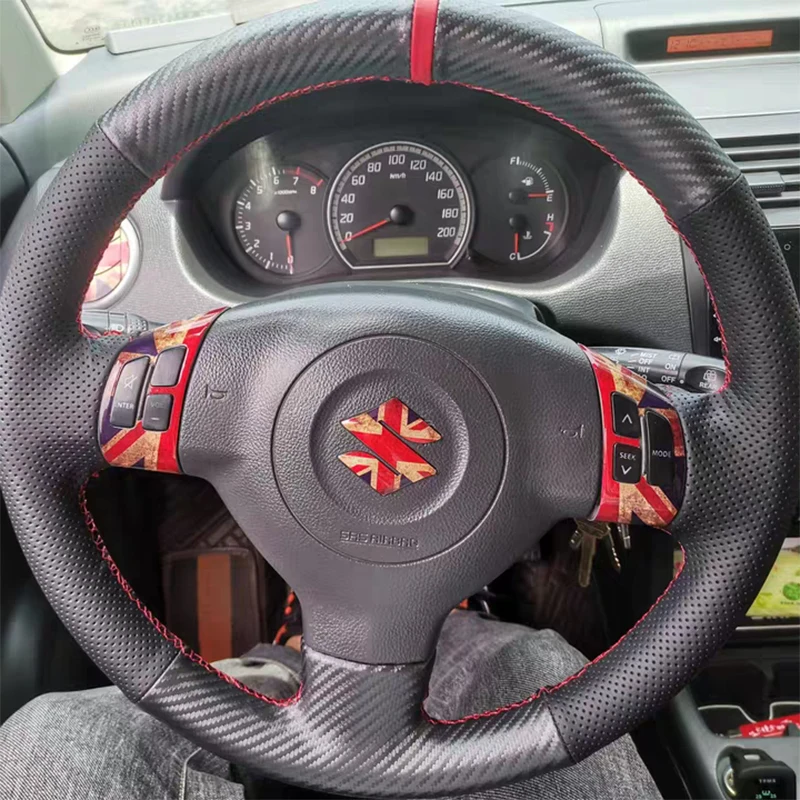 For Suzuki SX4 Alto Old Swift Opel Agila Hand Stitchedred Genuine Leather non-slip black suede Car Steering Wheel Cover