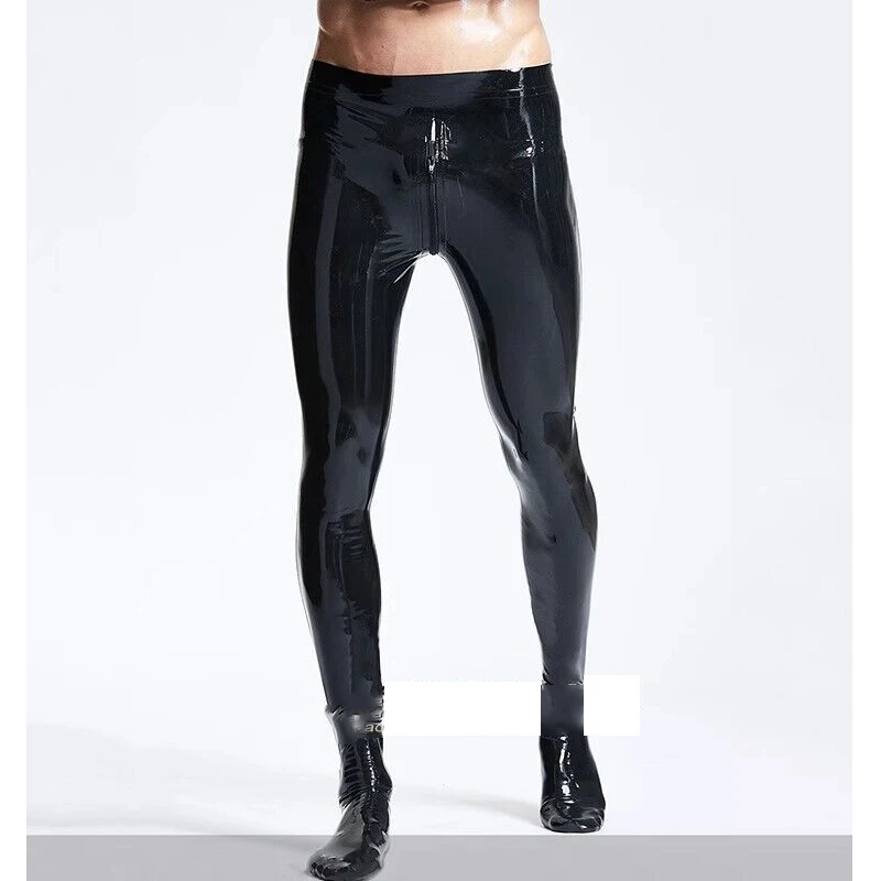 Men Latex Trousers with Socks Two Way Zip Mid Waist 0.4mm Custom Made - view 2
