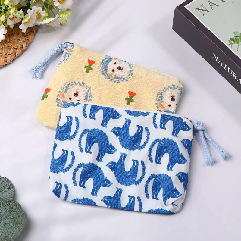Bonito filhote de cachorro gatinho moeda bolsa moda portátil saco cosmético mini sacos de armazenamento organizador com zíper para presentes da menina